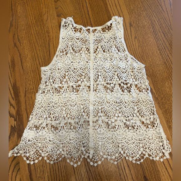 Phase One White Cotton Scalloped Crochet Lace Tank Top - Picture 5 of 10